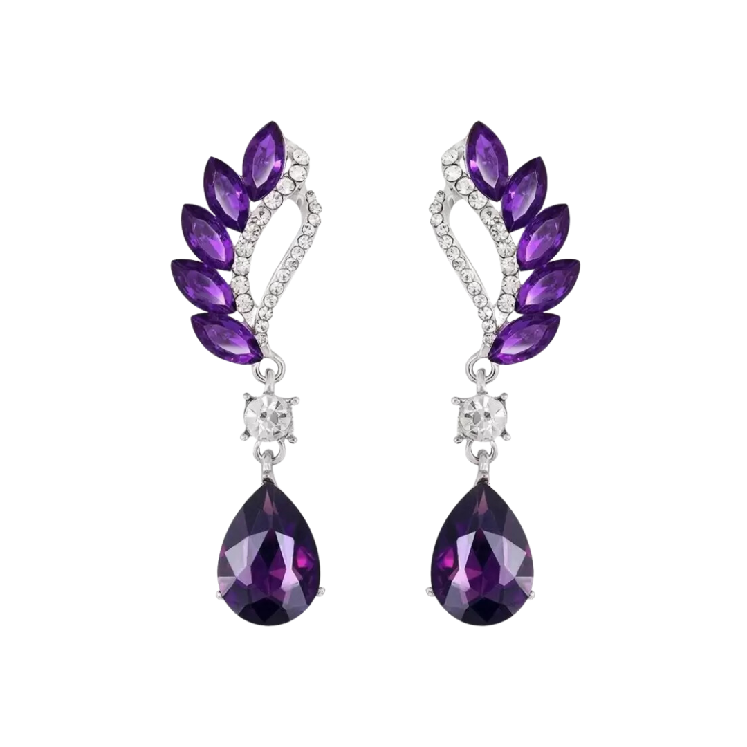 Crystal and Rhinestone Drop Dangle Earrings, Long Trendy Eardrops for Girls and Women (Purple)