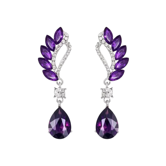 Nilu's Collection Crystal and Rhinestone Drop Dangle Earrings, Long Trendy Eardrops for Girls and Women (Purple)