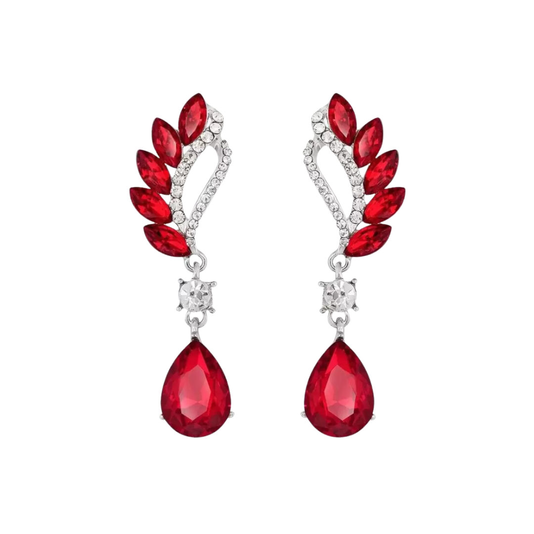 Crystal and Rhinestone Drop Dangle Earrings, Long Trendy Eardrops for Girls and Women (Red)