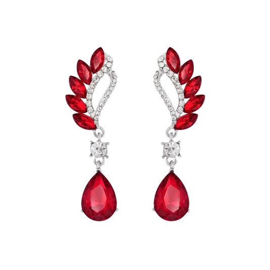 Crystal and Rhinestone Drop Dangle Earrings, Long Trendy Eardrops for Girls and Women (Red)