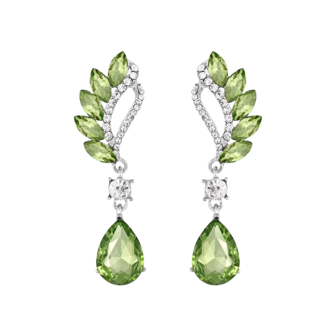 Crystal and Rhinestone Drop Dangle Earrings, Long Trendy Eardrops for Girls and Women (Green)