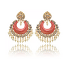 Gold Plated Brass Big Chandbali Jhumka Earrings for Women, Traditional Long Earrings, Anniversary Gift for Wife (Red)
