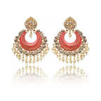 Gold Plated Brass Big Chandbali Jhumka Earrings for Women, Traditional Long Earrings, Anniversary Gift for Wife (Red)