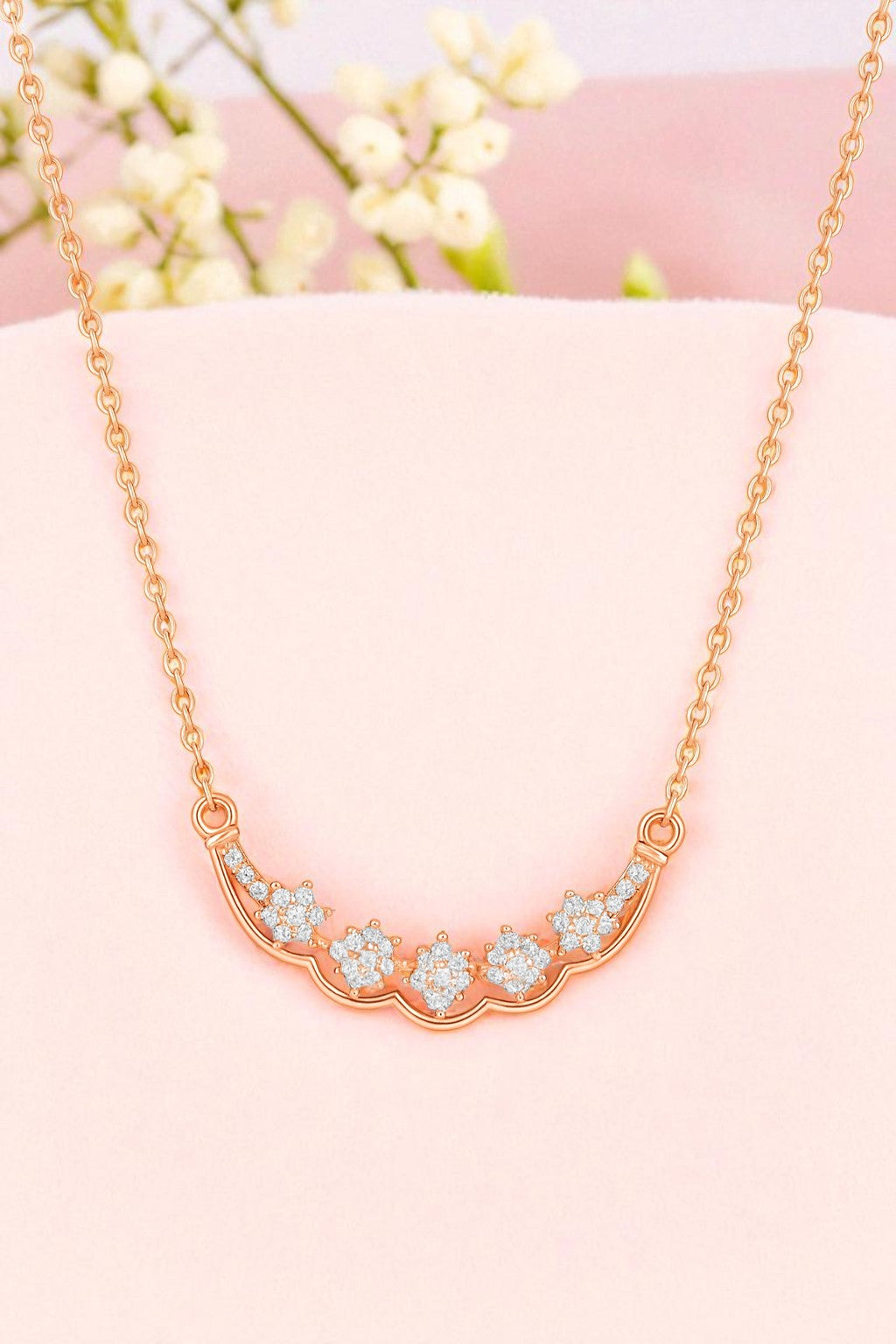 Nilu’s Collection Rose Gold Plated Floral AD Stone Pendant Necklace for Women and Girls