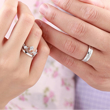 Nilu's Collection 925 Sterling Silver Plated Adjustable Romantic Imperial Couple Ring | Wedding, Engagement