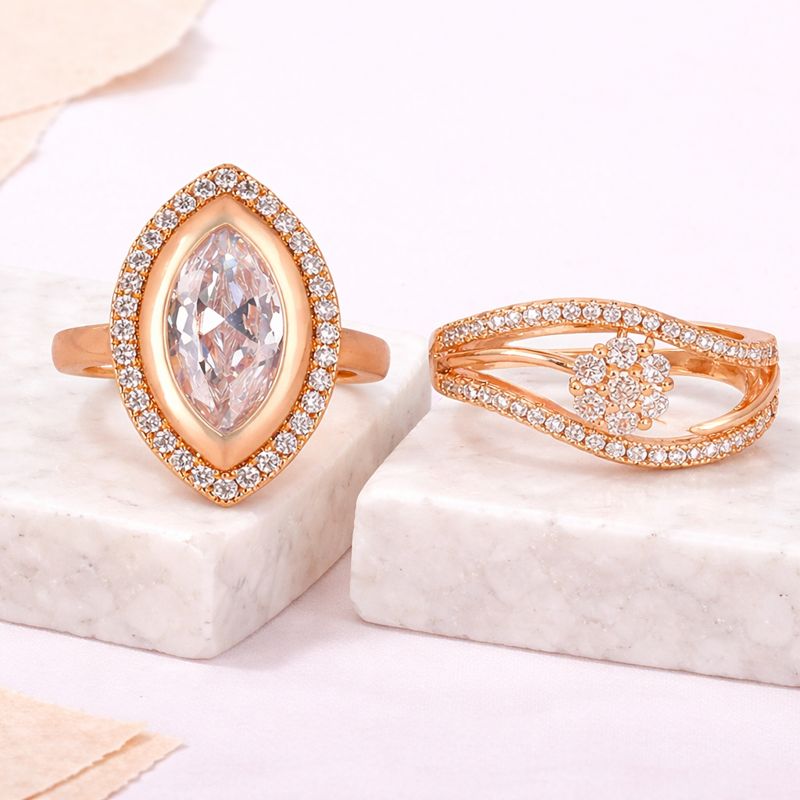 Ring Stacks Value Set | Rose Gold Adjustable Ring With American Diamond for Women & Girls