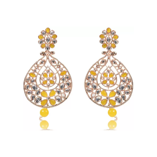 Rose Gold Plated Pearl Beaded Drop Earrings Wedding/ Festive Collection (Yellow) Alloy Drops & Danglers