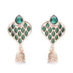 Shining Stone beaded Drop Jhumka (Dark Green) Copper Jhumki Earring