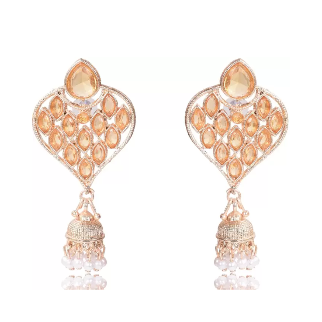 Shining Stone beaded Drop Jhumka (Yellow) Copper Jhumki Earring