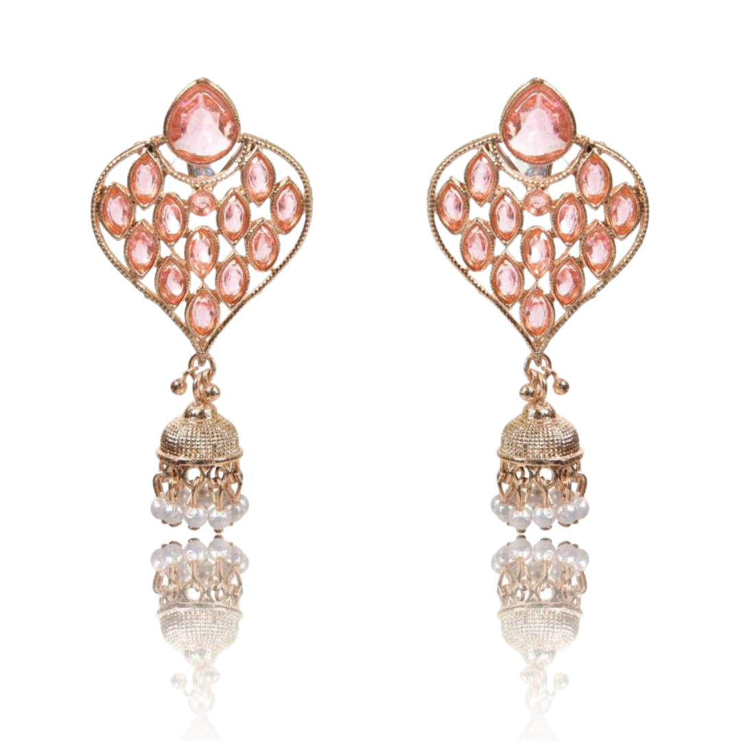 Shining Stone beaded Drop Jhumka (Baby Pink) Copper Jhumki Earring