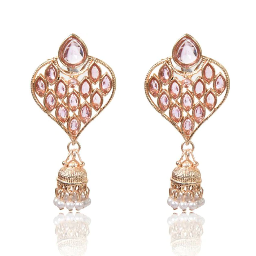 Shining Stone beaded Drop Jhumka (Purple) Copper Jhumki Earring