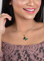 Elegant Gold Plated Butterfly Necklace for Women and Girls, Trendy Butterfly Jewelry (Green)