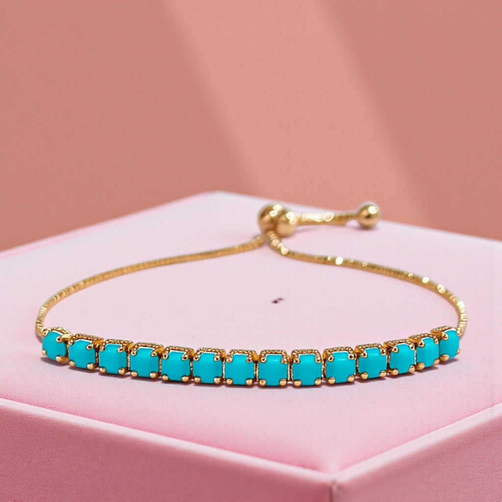 Nilu's Collection Rose Gold Plated Bracelet With American Diamond For Women And Girls (Aqua Colour)