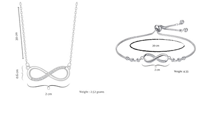Nilu's Collection Silver Plated Infinity Pendant Necklace & Adjustable Bracelet Set with American Diamond for Women & Girls |Anti - Allergy | Anti -Tarnish | Office Wea