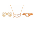 Nilu's Collection Rose Gold Platedc Heart Jewellery Set For Women And Girls | Pendant | Earrings | Ring
