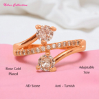 Rose Gold Plated | American Diamond Studded | Adjustable | Finger Ring for Women and Girls, Style 14