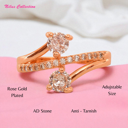 Rose Gold Plated | American Diamond Studded | Adjustable | Finger Ring for Women and Girls, Style 14