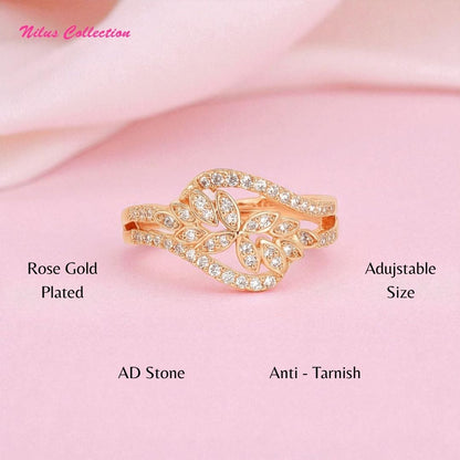Rose Gold Plated | American Diamond Studded | Adjustable | Finger Ring for Women and Girls, Style 4