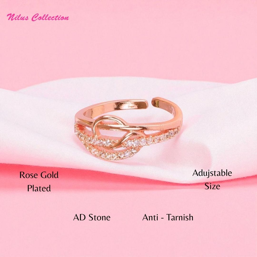 Rose Gold Plated | American Diamond Studded | Adjustable | Finger Ring for Women and Girls, Style 23