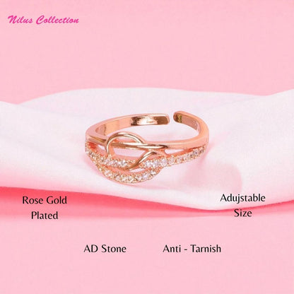 Rose Gold Plated | American Diamond Studded | Adjustable | Finger Ring for Women and Girls, Style 23
