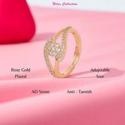 Rose Gold Plated | American Diamond Studded | Adjustable | Finger Ring for Women and Girls