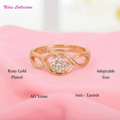 Rose Gold Plated | American Diamond Studded | Adjustable | Finger Ring for Women and Girls, Style 3