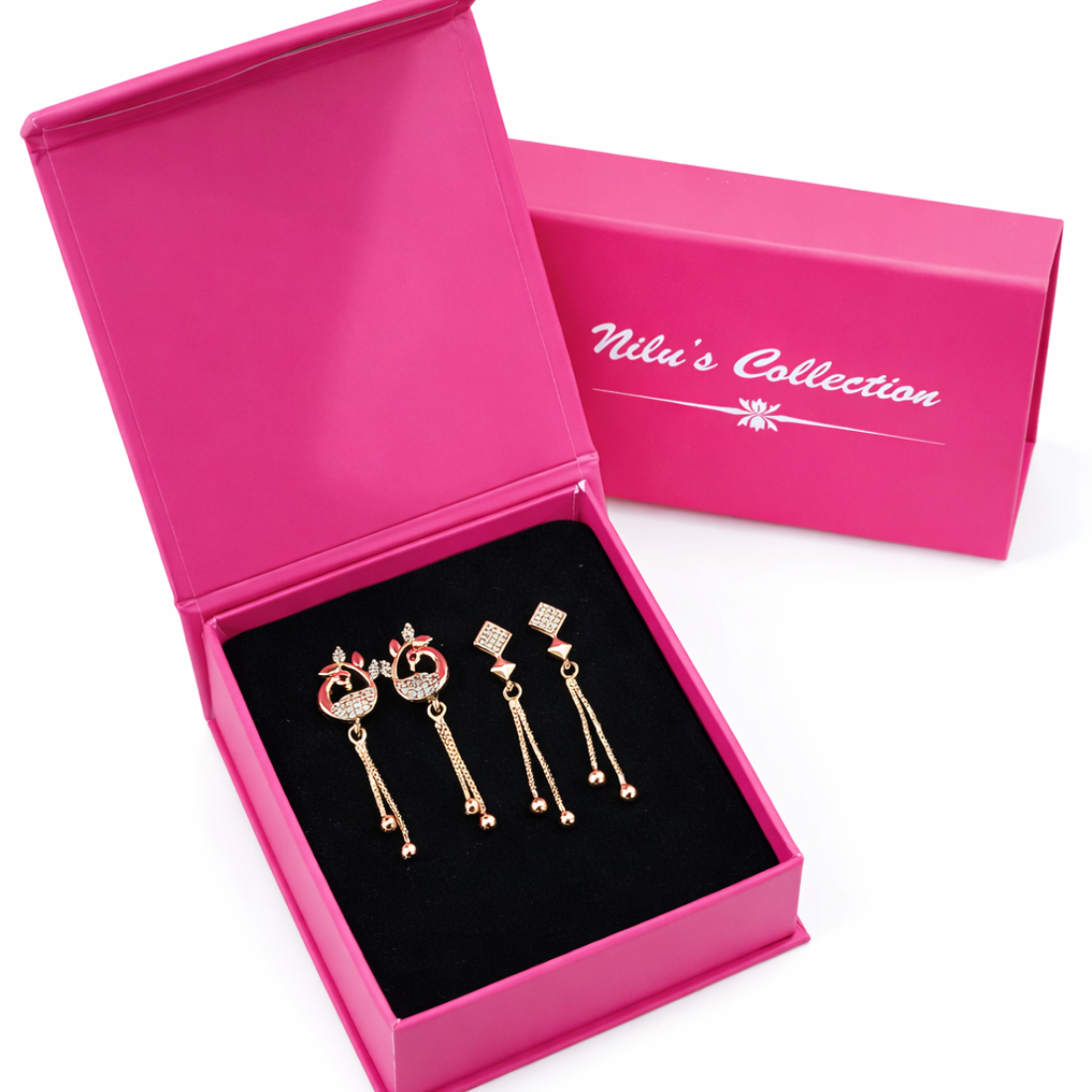 Gift  Rose Gold Plated Drop Earrings Set Witj American Diamond For Women And Girls
