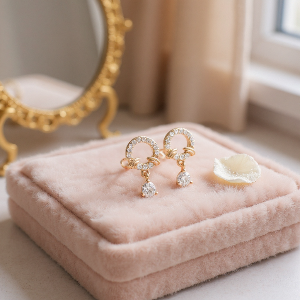 Nilu's Collection Rose Gold Plated American Diamond Hoop Drop Earrings for Women & Girls | Lightweight | Anti-Tranish| Anti- Allergy