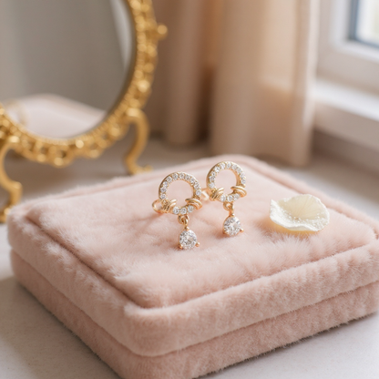 Nilu's Collection Rose Gold Plated American Diamond Hoop Drop Earrings for Women & Girls | Lightweight | Anti-Tranish| Anti- Allergy