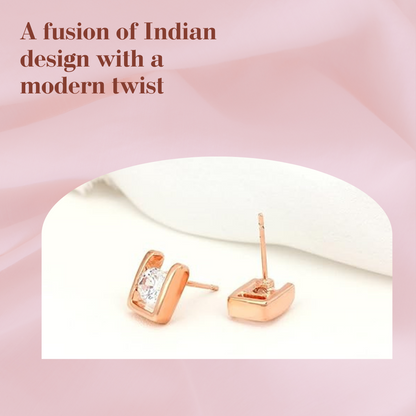 Geometric Shape Earrings, Stone Stud Copper Earrings for Women and Girls