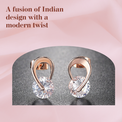 Stylish Trendy Rose Gold Plated Cubic Zircon Stud Earrings, Small Daily Wear Earrings for Girls & Women