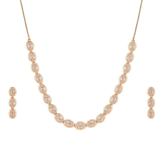 Nilu’s Collection Rose Gold Plated Necklace Set with Matching Earrings | Adjustable Chain | Premium AD Stone Jewelry for Women and Girls