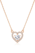 Nilu's Collection Rose Gold Plated Heart Pendant Necklace with American Diamond For Women and Girls
