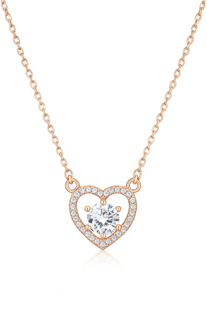 Nilu's Collection Rose Gold Plated Heart Pendant Necklace with American Diamond For Women and Girls
