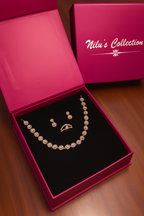 Nilu’s Collection Rose Gold Plated American Diamond Necklace Set with Earrings & Ring for Women & girls