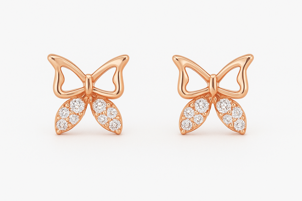 18k Rose Gold Plated Clip On Hoop Earrings, Latest Fancy Stylish Zircon Copper Bali Earrings for Women and Girls (butterfly)