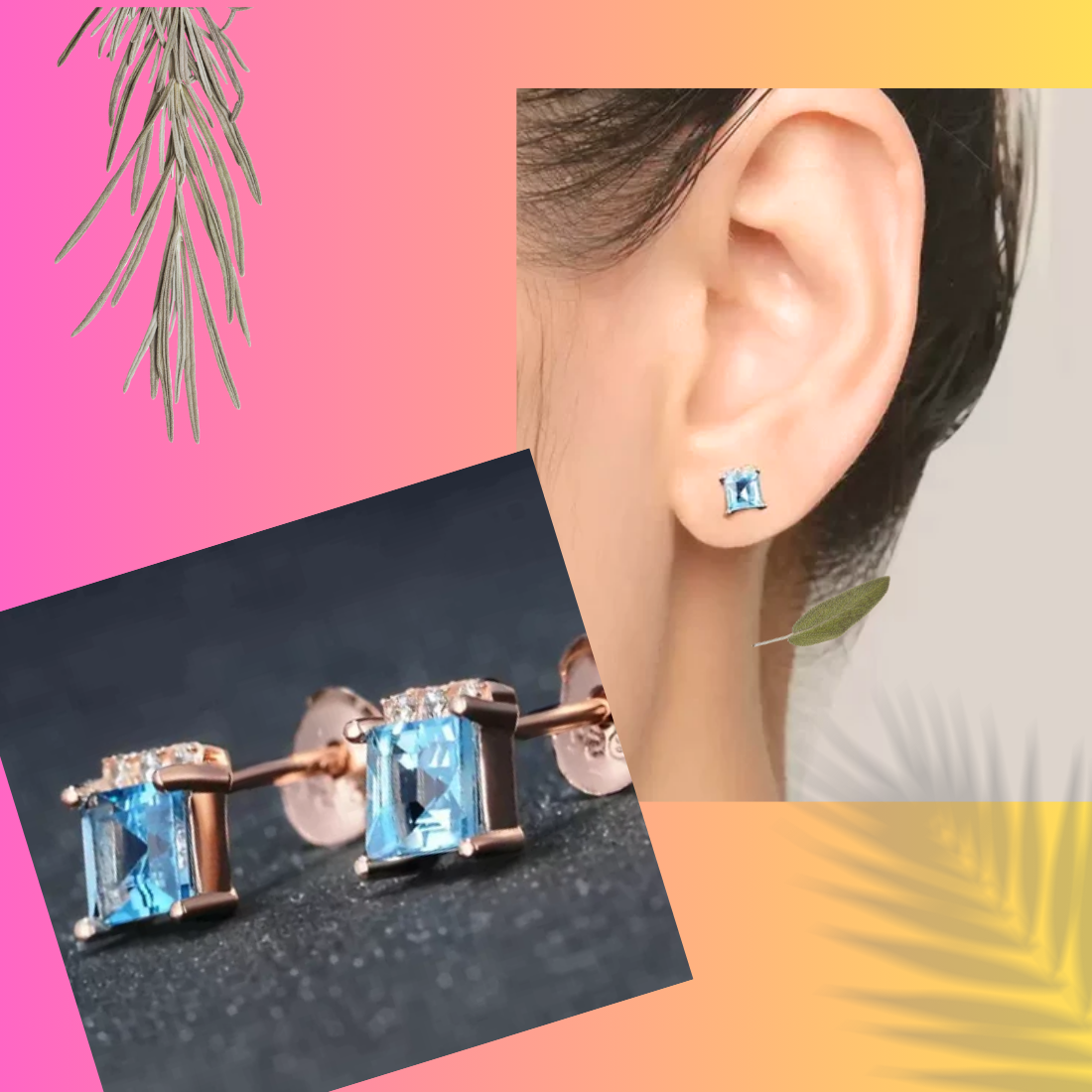 Aqua Blue Stone Square Stud Earrings for Girls | Best for Baby Girls