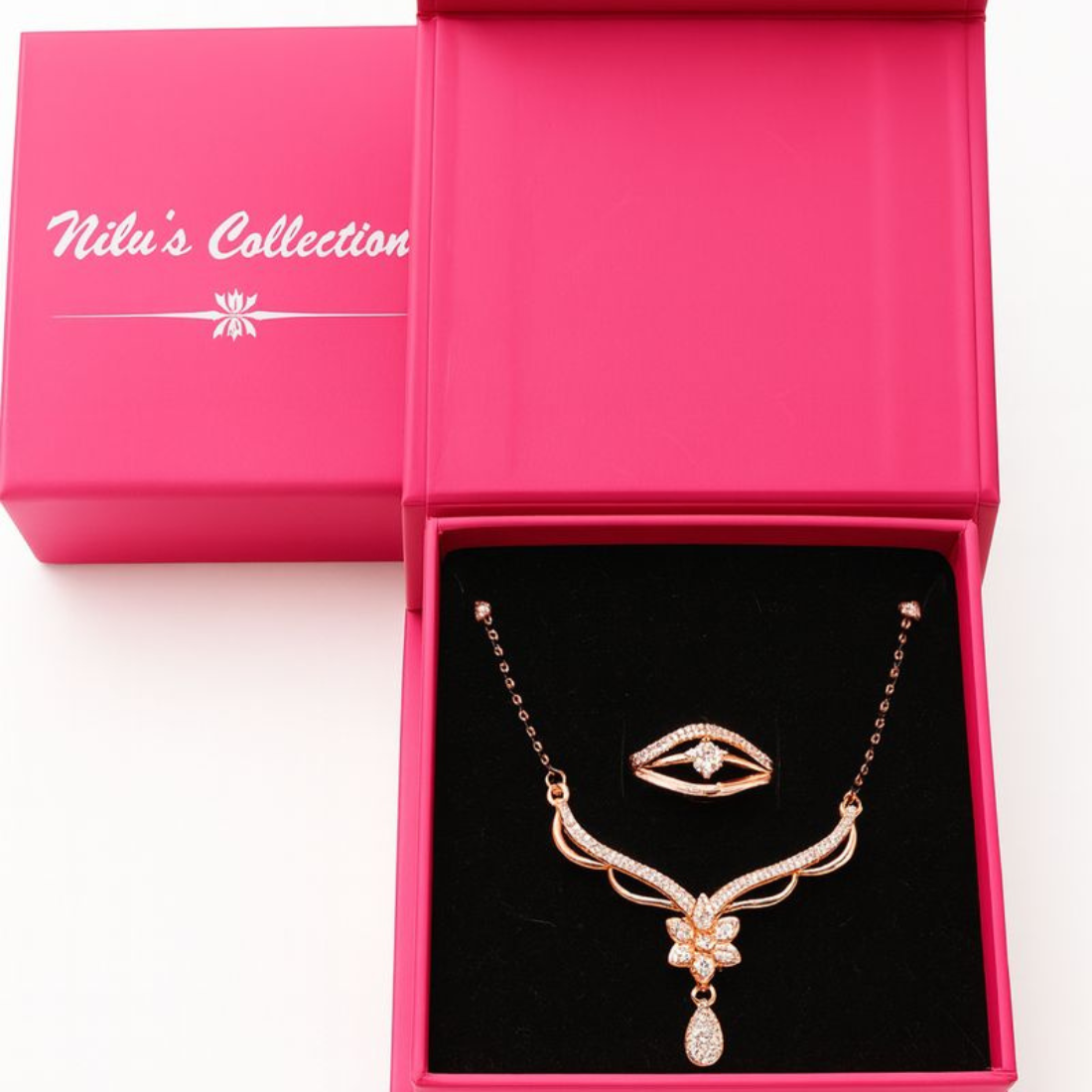 Gift Rose Gold Plated Mangalsutra With Adjustable Finger Ring for Women & Girls