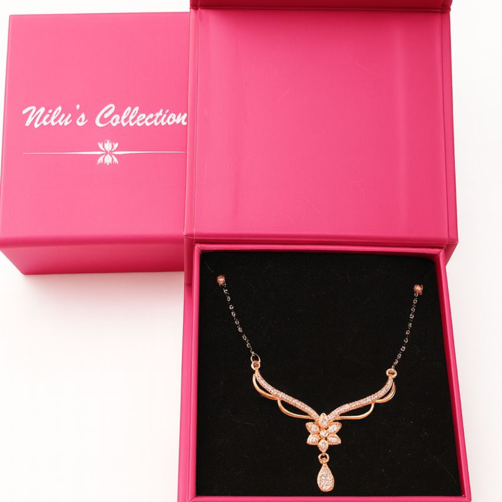 Gift Rose Gold Plated Mangalsutra With Adjustable Finger Ring for Women & Girls