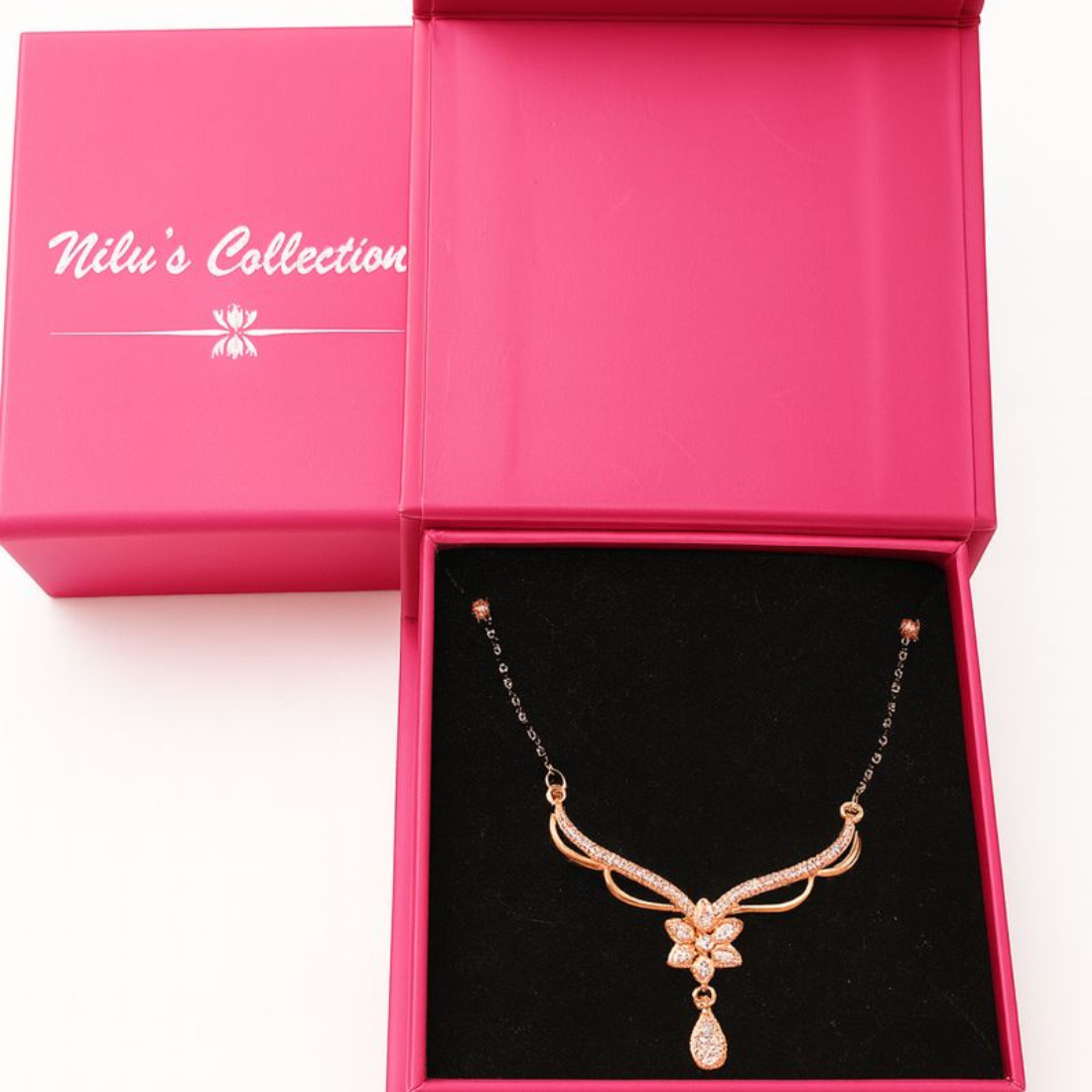 Gift Rose Gold Plated Mangalsutra With Adjustable Finger Ring for Women & Girls