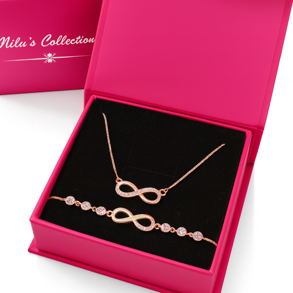 Gift Rose Gold Plated Necklace With Bracelet For Women And Girls