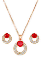 Rose Gold Plated Red Ruby Stone Pendant Necklace and Earring Set for Women and Girls