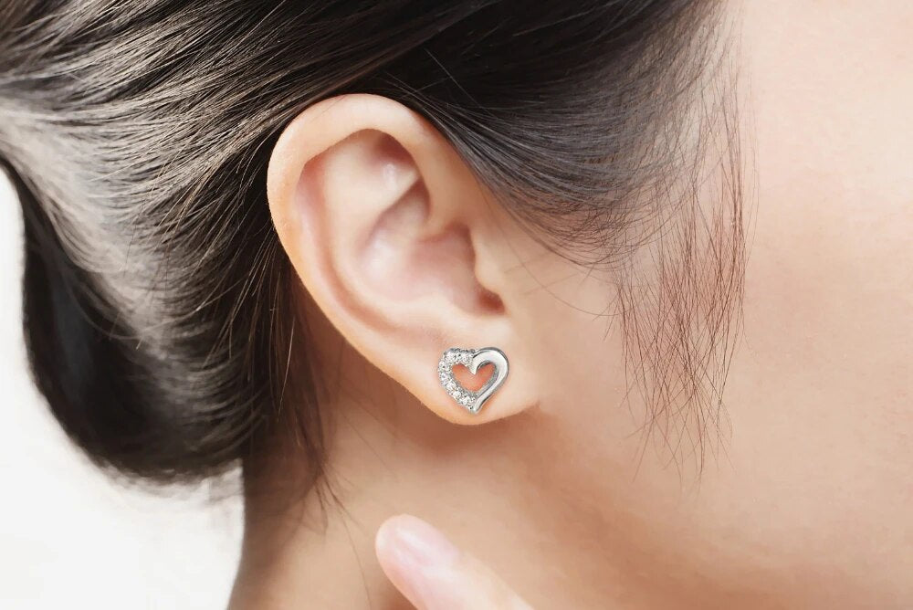 Stone Studded Heart Shape Stud Earrings for Baby Girls/ Women