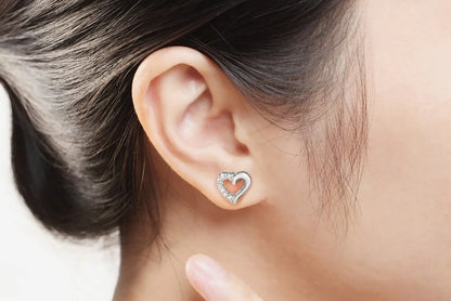 Stone Studded Heart Shape Stud Earrings for Baby Girls/ Women /Girls (Silver)