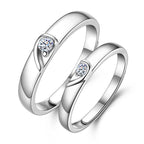 Platinum Plated Romantic Lover's Adjustable Silver Plated Adjustable Broken Heart Metal Cubic Zirconia Couple Ring Set Metal Platinum Plated Ring