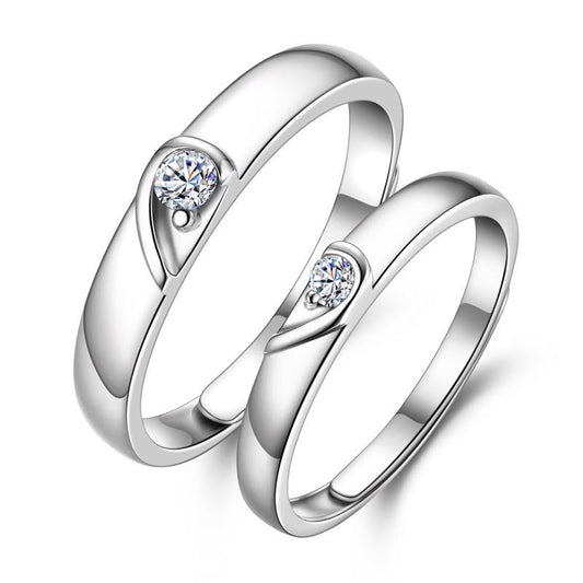 Nilu's Collection Platinum Plated Romantic Lover's Adjustable Silver Plated Adjustable Broken Heart Metal Cubic Zirconia Couple Ring Set Metal Platinum Plated Ring