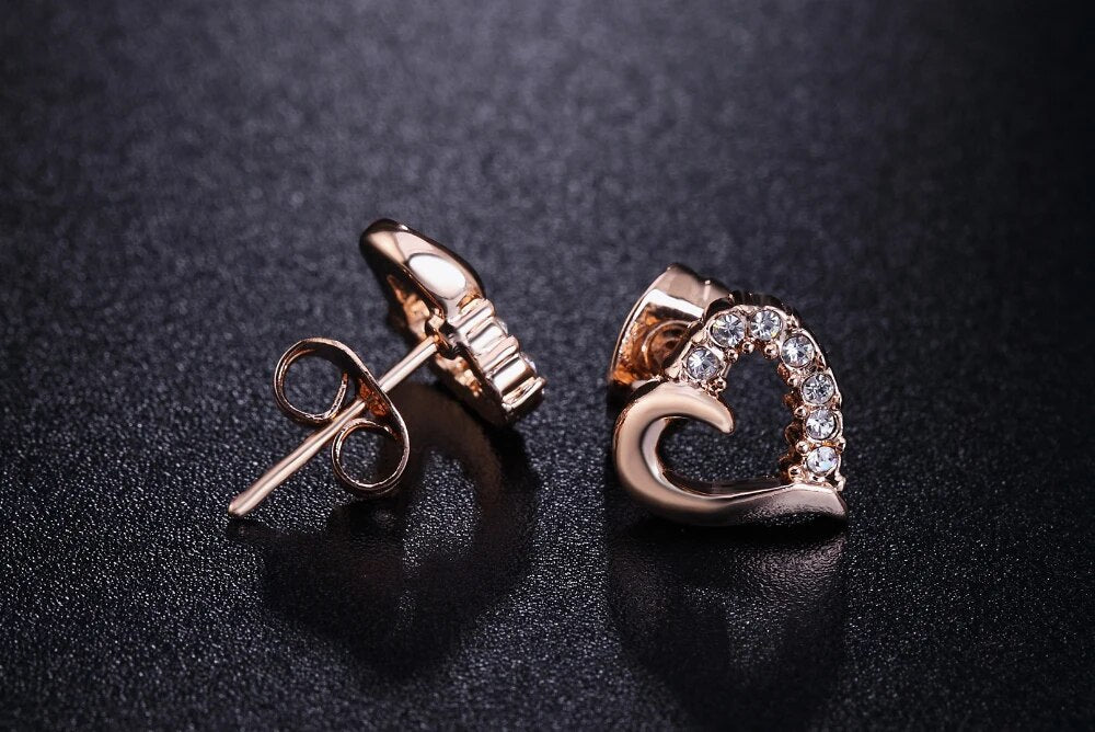 Stone Studded Heart Shape Stud Earrings for Baby Girls/ Women /Girls (Rose Gold)