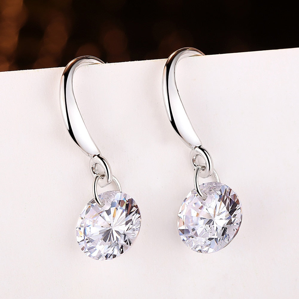 Combo of Silver Plated Pink and White Stone Drop Earrings for Women and Girl Crystal Copper Stud Earring