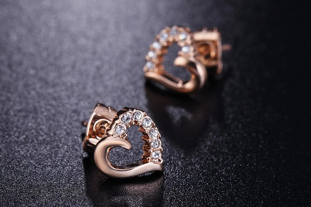 Stone Studded Heart Shape Stud Earrings for Baby Girls/ Women /Girls (Rose Gold)