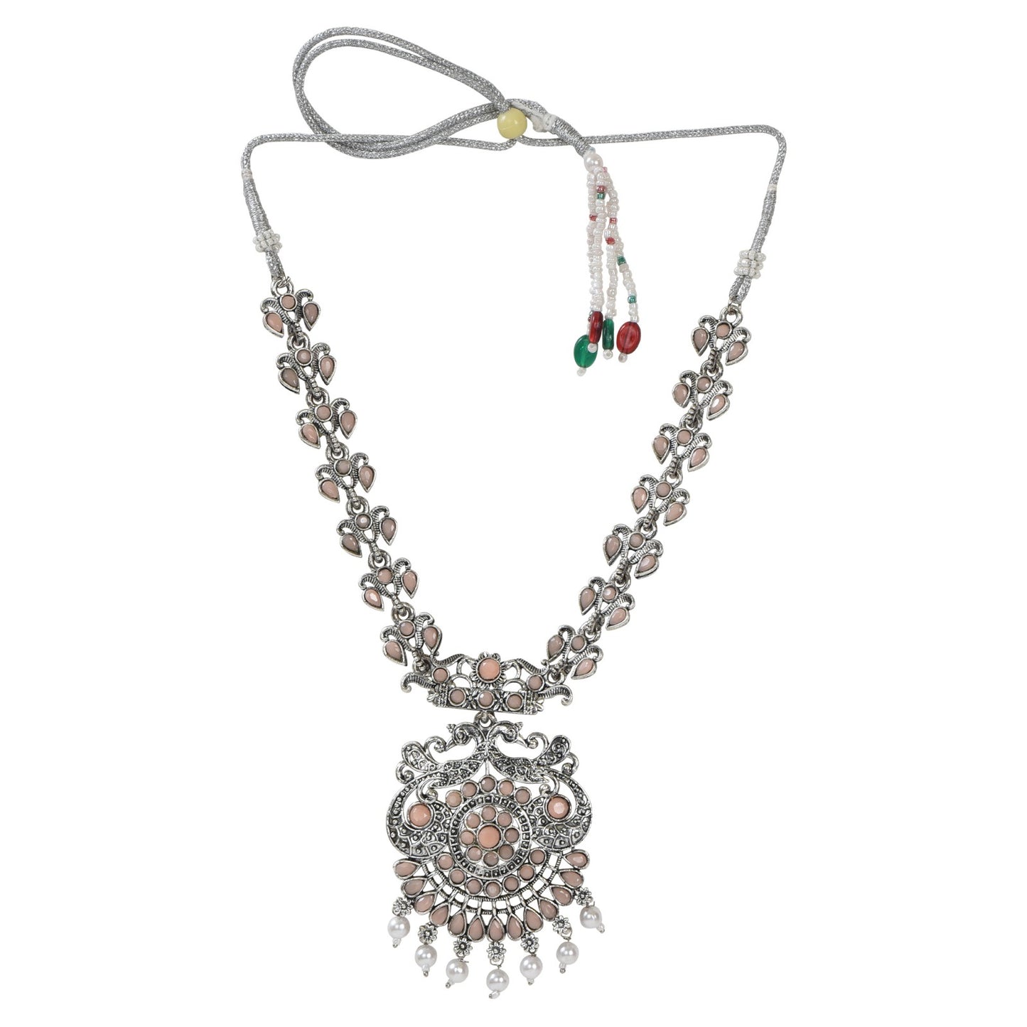 Oxidised Silver Plated Artificial Stone Studded Choker Necklace Jewelry set with Jhumki Earring for Women and Girls